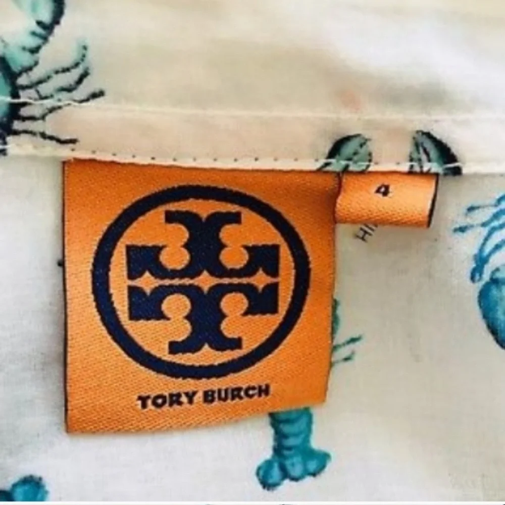 Tory Burch Aqua Blue Coastal Lobster Brigette Shirt Size 4